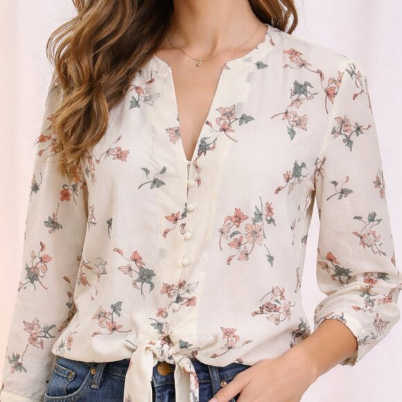 1. State Tops - NWT 1.State Floral Cropped Blouse with Tie – Size Large